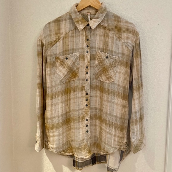 NWOT FREE PEOPLE Year-Round Light Double-Fabric Gauze-Flannel Shirt. - Picture 1 of 6